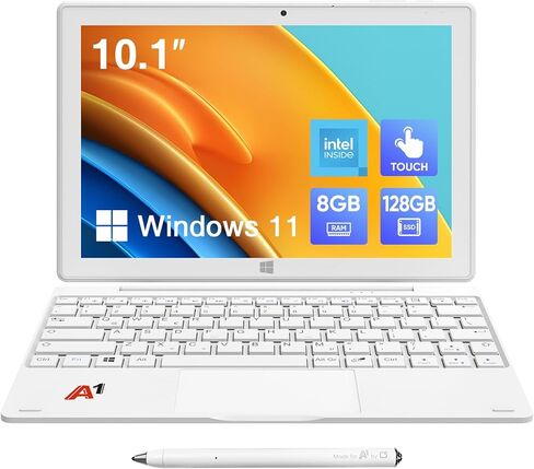 Detachable 2 in 1 Laptop Touchscreen, 8GB DDR4 RAM/128GB SSD, 10.1" Win 11 Tablet with Keyboard, Intel Pentium N5030 (Up 3.1GHz), 2.4G+5G WiFi, Bluetooth, USB3.0, Dual Camera in Saudi Arabia