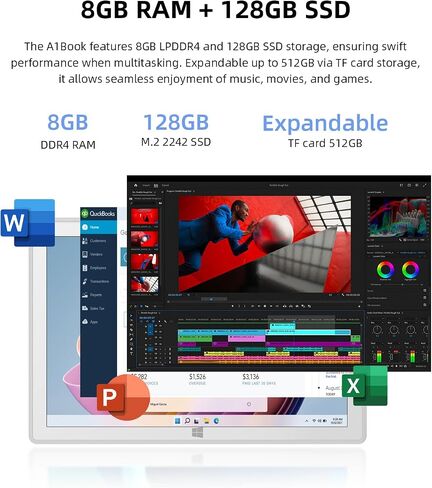 Detachable 2 in 1 Laptop Touchscreen, 8GB DDR4 RAM/128GB SSD, 10.1" Win 11 Tablet with Keyboard, Intel Pentium N5030 (Up 3.1GHz), 2.4G+5G WiFi, Bluetooth, USB3.0, Dual Camera in Saudi Arabia