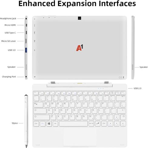 Detachable 2 in 1 Laptop Touchscreen, 8GB DDR4 RAM/128GB SSD, 10.1" Win 11 Tablet with Keyboard, Intel Pentium N5030 (Up 3.1GHz), 2.4G+5G WiFi, Bluetooth, USB3.0, Dual Camera in Saudi Arabia
