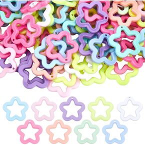 100Pcs 1.73x0.17in Star Acrylic Charms Hollow Star Beads Small Colorful Opaque Craft with Hole Celestial Pendant Charm Accessory for Jewelry Making Necklaces Earrings Supplies DIY Crafts