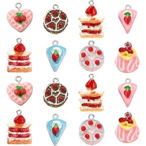 DanLingJewelry 32Pcs 8 Styles Flatback Dessert Sweet Charms Lovely Strawberry Cake Food Charms for Earring Bracelet Jewelry Making