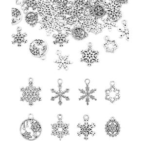 80 Pcs Vintage Christmas Snowflake Charms for Crafting, Jewelry Findings Making Accessory for DIY Necklace Bracelet, 8 Styles