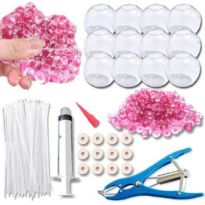 12PCS DIY Stress Ball Making Kit with Sealing Rubber Ring*12, Cable Tie*12, Balloon Expander Tool*1, Vacuum Tool*1, 100g Pink Filling Beads Great for Relieve Stress