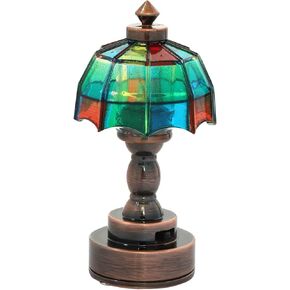 iLAND 1:12 Scale Accessories of Dollhouse Lights, Classic Miniature Lamp for Dollhouse Decoration, Beautiful Mosaic Lattice Table Lamp w/Battery