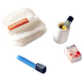 6Pcs/Set Dollhouse Miniature, Washing Supplies Miniature Creative Simulation, Plastic Dollhouse Toothpaste Toothbrush Model for Entertainment Dollhouse Accessories