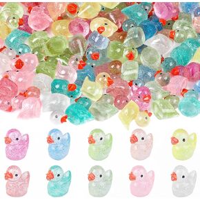 STEFORD 120 pcs Mini Glitter Ducks, Tiny Duck Miniature Figures Plastic Animal Decor for Garden Micro Landscape Ornament Dollhouse DIY Craft Accessories