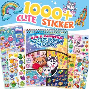 1000+ Cute Sticker Book for Kids,Spiral Bound Sticker Book,Unicorn,Space,Letter,Fruits,Foods,15 Themes 30 Pages Stickers for Scrapbooking,Crafts,Water Bottles & Journals