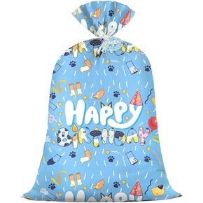 KJTIME 36×56 Inch Large Blue Birthday Gift Bag Boys Jumbo Plastic Boy Happy Birthday Themed Kids Gift Bags XL Parties Favors Decorations