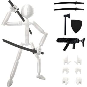 3D Printed 5.67-inch Matchstick Figure, Full Body Mechanical Movable Toy with 5 Weapons and 3 Hand Shapes, Desk Decoration.