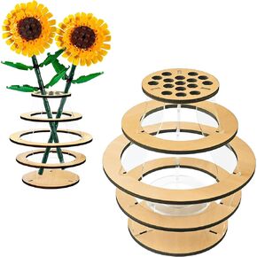 Vase for Lego Flowers- Acrylic Suspension Effect，Wooden Puzzle Bouquet Building Set- Display Stand for Lego Flower, Ideal for Home & Office Decoration