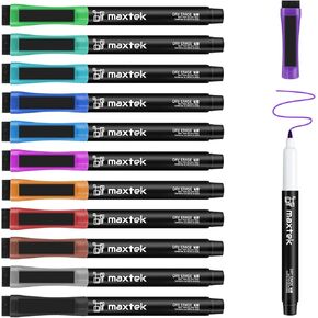 maxtek Dry Erase Markers Ultra Fine Tip, Magnetic Markers with Eraser for Planning Whiteboard, Calendar Boards, 12 Colors, Low Odor