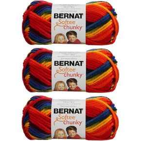 Bernat Softee Chunky Yarn Bundle Super Bulky #6, 3 Skeins Schoolyard Ombre 29134