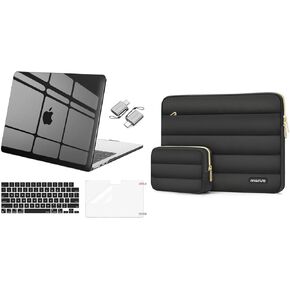 MOSISO Compatible with MacBook Air 13 inch Case 2024 2023 2022 M3 A3113 M2 A2681 Touch ID, Plastic Hard Shell&Keyboard Cover&Screen Film&Type C Adapter&Polyester Horizontal Bag, Smoke Black&Black