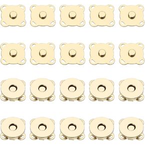 16 Sets Magnetic Snaps Button, (18mm/0.71") Metal Plum Magnetic Sew in Clasps for Purse Handbag Wallet Overcoat Bag Fasteners Snap Buttons, Gold