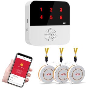 Wireless Nursing Pager Call System - 3 Pack Wireless Caregiver Call Button for Elderly at Home, WiFi Portable and Bedside Alarm Help Request Device for Elderly, Nurses,Caregivers (3 Buttons 1 Pager)
