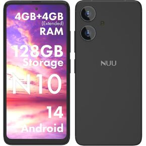 NUU N10 Basic Cell Phone for T-Mobile, Mint, Metro, Qlink, Tello and More 4GB/128GB, Perfect for Teenagers, Dual SIM 4G, Octa-Core 6.6" 90Hz HD+, Unlocked Phones Android Phone 14, US Warranty (Black)