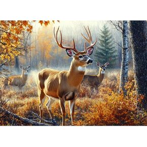 KEYIFA Elk Diamond Art Kits, 5D DIY Diamond Painting for Adults, Round Full Drill, Forest Diamonds Dots Mosaic Painting, Crystal Gem Arts Craft for Home Wall Decor 12x16 in