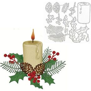 Christmas Candle Metal Die Cuts, Christmas Flower Leaves Candle Frame Cutting Dies Cut Stencils for DIY Photo Decorative Embossing Paper Dies for Scrapbooking Card Making