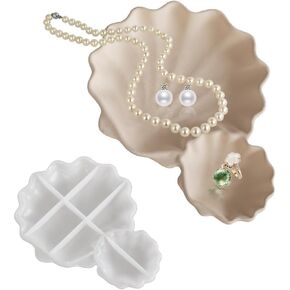 Shell Tray Resin Mold, Double-Conjoined Shells Tray Silicone Mold for Epoxy Resin Casting DIY Candle Box Jewelry Dish Fruit Plate Makeup Organizer Storage Container Flowerpot Art Craft Gift