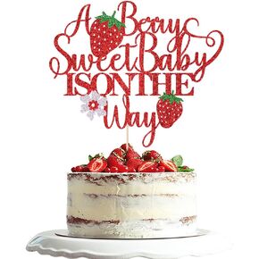 Red Glitter A Berry Sweet Baby is on the Way Cake Topper, Sweet One Cake Topper, Berry Sweet, Strawberry Baby Shower Party Decorations Supplies