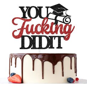 You Did It Cake Topper, Congrats Grad Cake Decor, Gold Glitter Class of 2025 Graduation Party Decorations Supplies(Black, Red)