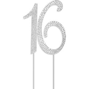Sweet 16 Cake Topper, Crystal Silver Happy 16th Birthday Cake Topper, Shiny Rhinestone Sweet 16 Birthday Decorations for Cakes, Women, Girls, Birth Party and Anniversary,