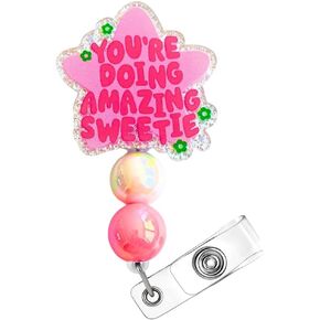 Doing Amazing Sweetie Badge Reel – Retractable Clip Holder for Nurses, Social Workers, and Healthcare Staff, Perfect Mental Health Awareness and Inspirational Gift for Office, Clinics, and Hospitals