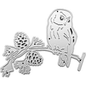 Silver Owl On Branches Leaves 3D Embossing Metal Cutting Dies Stencil DIY Scrapbooking Album Paper Greeting Card Template Mold Metal Cutting Dies for Card Making