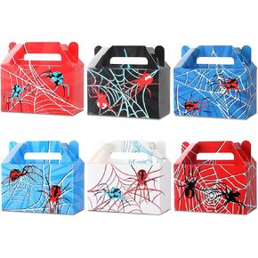 12Pcs Spider Party Favors Boxes Spider Web Paper Treat Box Birthday Supplies Red Blue Black Color Goodie Gift Boxes for Kid Boy Birthday Baby Shower Game Party Table Decoration 6 x 3.5 x 3 inches