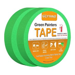 GEYYANG Heavy-Duty Automotive Masking Tape - 6.3mil Thick & 302°F Heat Resistant, Green Painters Tape for Cars, Trucks & Auto Body Spray Painting, No Residue, 1 inch x 55 Yards (2 Rolls)