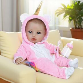 SCOM Soft Baby Doll Girl - 16 Inch Realistic Reborn Baby, Lifelike Real Cute Doll with Accessories, Toddler Girl with Vinyl Body & Unicorn Clothes for Kids 3 4 5 6 + Year Old Gifts