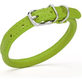 Dogline Soft and Padded Rolled Round Leather Collar for Dogs W1/3" - L13"-16", Green