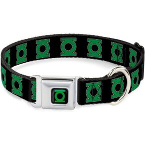 Buckle-Down Seatbelt Buckle Dog Collar - Green Lantern Logo Black/Green - 1" Wide - Fits 15-26" Neck - Large
