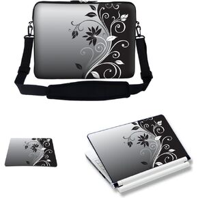 Meffort Inc 17 17.3 inch Neoprene Laptop Sleeve Bag Carrying Case with Adjustable Shoulder Strap & Matching Skin Sticker, Mouse Pad Combo - Purple Butterfly Heart 1