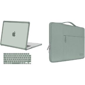 MOSISO Compatible with MacBook Air 15 inch Case 2025-2023 M4 A3241 M3 A3114 M2 A2941, Anti-Cracking Heavy Duty Hard Shell with TPU Bumper&Keyboard Cover&Computer Bag, Emerald Green&Antique Green