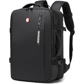 Expandable 25L-35L Travel Backpack,Weekender Carry-On Backpack for Airplanes,Water Resistant​ 17.3 Inch Laptop Backpack with USB Charging Port for Men - Black