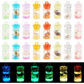 Craftdady 50 pcs Mini Luminous Wishing Bottle Charms Glow in The Dark Resin Bottle with Shell Pendants Tiny Ocean Conch Jar Dangle Charms for DIY Craft Earring Necklace Bracelet Jewelry Making