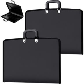 2 Pack 11x17 Portfolio Folder for Artwork Storage, Art Portfolio Case, Painting Document Organizer, with Handle and Zipper Closure, Oxford Cloth Edge Frosted, Black