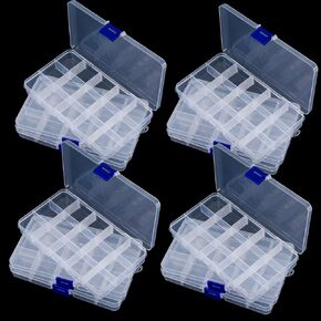 10 Pcs Small Plastic Organizer Box, 15 Compartments Clear Jewelry Storage Container with Adjustable Dividers Compartment Storage Tackle Box for Crafts, Beads, Washi Tape, Ribbon, Art Supply