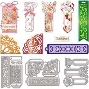 GLOBLELAND Lace Bookmark Cutting Dies for DIY Scrapbooking Metal Label Frame Cut Dies Butterfly Flower Corner Die Cuts for Card Making Embossing Photo Album Craft Decor