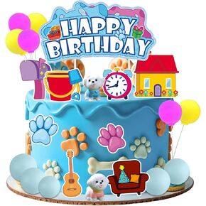 Clues Cake Topper- Paw Cake Decorations, Blue Dog Cake Topper with Mini Balls, Dog Figurines, Cartoon Cake Decor for Kids Boys Girls Birthday Party Supplies
