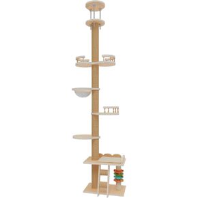 Floor to Ceiling Cat Tree Adjustable Height (95-120 Inches) - 5 Tier Tall Cat Tower for Large Cats, Sturdy Sisal Scratching Post with Toy, Space-Saving Design for Multi-Cat Households