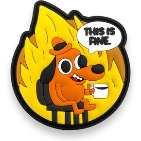 This is Fine PVC Patch - Funny Meme Patches, Humorous Military Tactical Morale Patch with Hook and Loop Fastener, Cute Patches for Backpacks, Military Uniforms, Jeans, Jackets, Vests, Hats & More