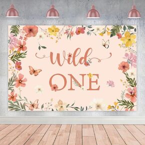Wild One Birthday Decorations Girl, Wildflower First Birthday Decorations Backdrop Banner for Our Little Wildflower Is Turning One Birthday Decorations 3 x 5 ft