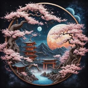 Dream Moon Tree Castle Theme Cross Stitch Painting Set, DIY Art Needlework Crafts, 11CT Cross Stitch Decorative Painting, Creative Handmade Gift. Embroidery Crafts for Home Decoration (Color C)