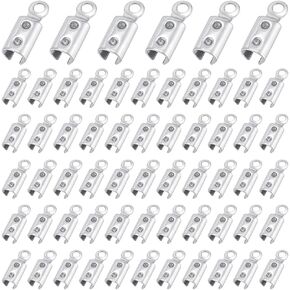 UNICRAFTALE 100pcs 2x2.5mm Golden Folding Crimp Ends Stainless Steel Crimps Ends Fold Over Cord Ends Terminators Clamp End Tips Jewelry Findings for Bracelets Leather Jewelry Making