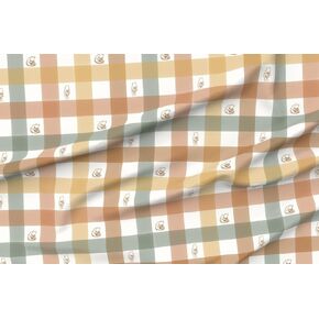 Spoonflower Fabric - Pooh Gingham Vintage Warm Neutral Winnie The Bear Mustard Gold Nursery Printed on Petal Cotton Fabric by The Yard - Sewing Quilting Apparel Crafts Decor