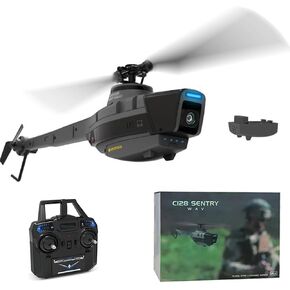 C128 RC Helicopter, 2.4G 4CH Military Remote Control Helicopter with Camera and One-button Takeoff and Landing for Beginners, Adults and Teenagers (Two battery version)