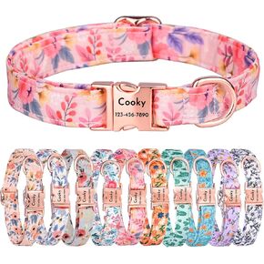 Engraved Pet Name Custom Collar for Dogs with Cute Floral Design - Personalized Dog Collar with Name - Adjustable and Customizable Dog Collar (Pattern-A, S (10-16.5 inches))
