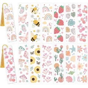 UV DTF Bookmark Wraps - 24 Sheets Boho Acrylic Bookmark Blanks Sticker, Rainbow UV DTF Transfer Stickers, Bee Butterfly Cactus Design for Bookworm DIY Project